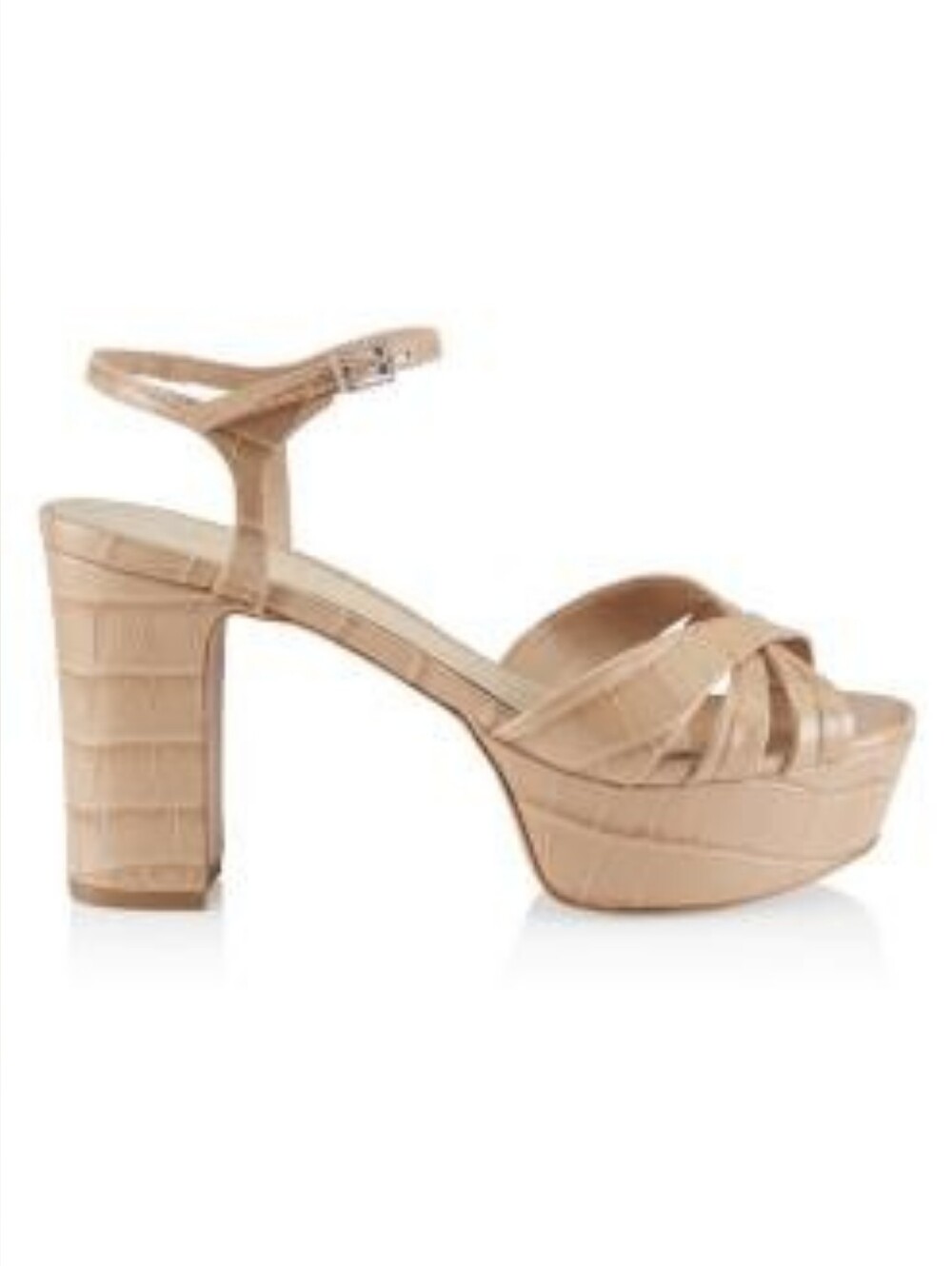 SCHUTZ Platform Strappy Ankle‑Strap Sandal in Beige. Size 6.5
